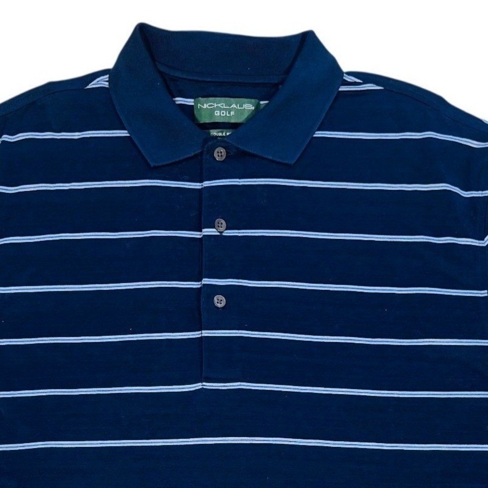 Nicklaus Golf Men's Navy Blue Striped Double Mercerized Pima Cotton Polo Shirt L